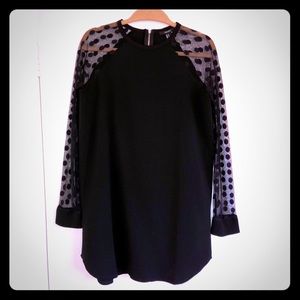 Black long sleeve sheer polka dot dress
